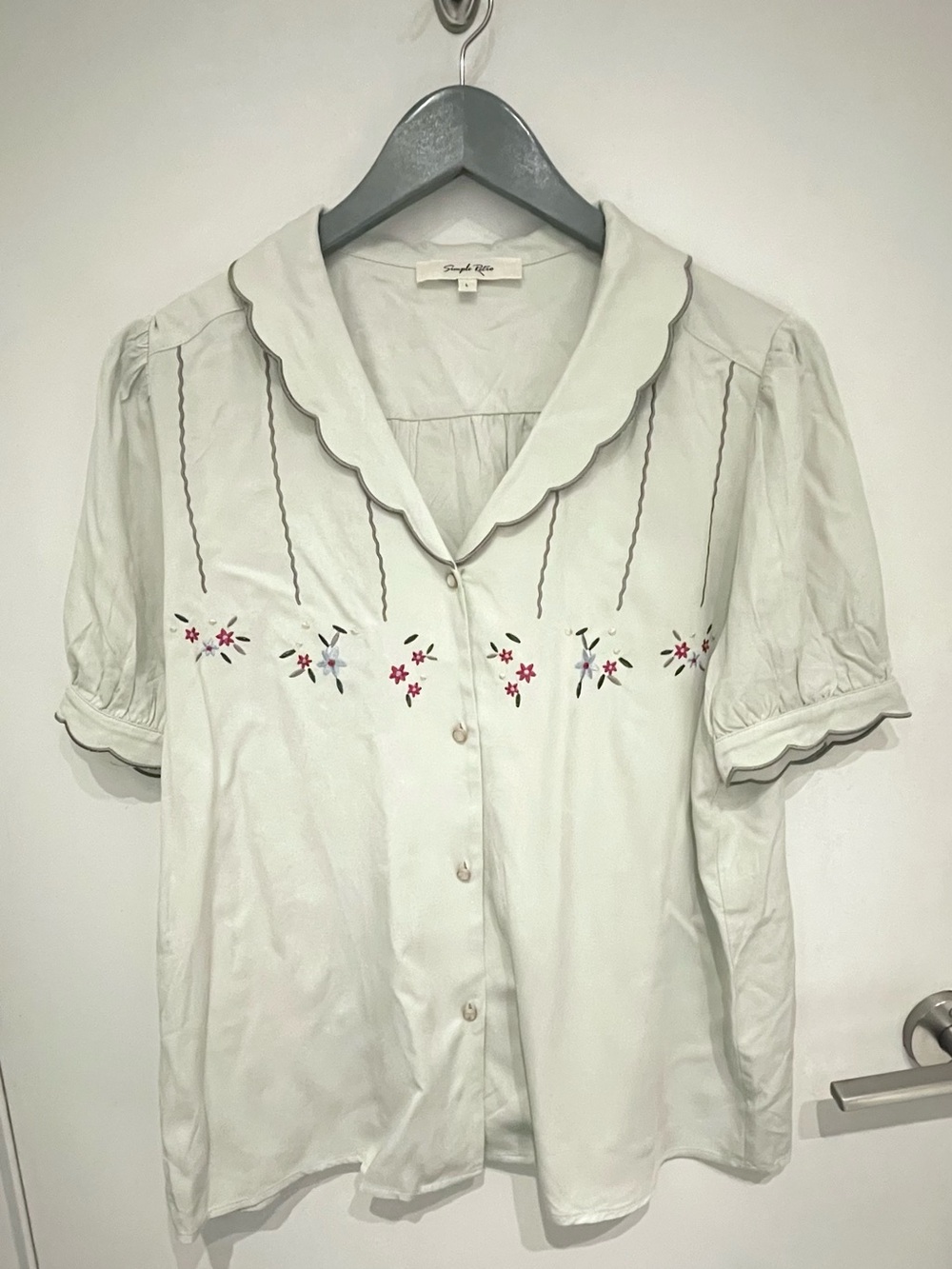 Simple Retro Scalloped Collar Short Sleeve Blouse